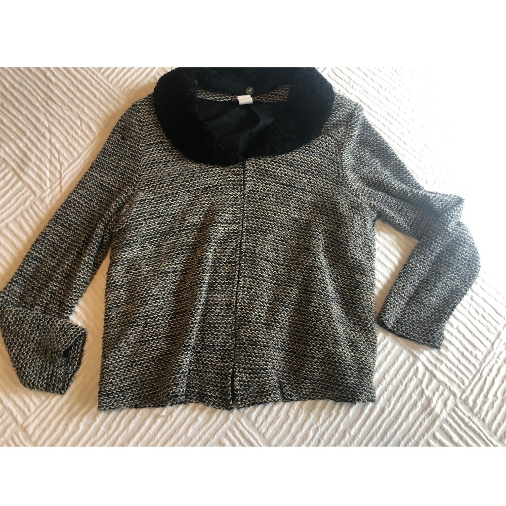 Cactus Flower Vintage Tweed Jacket L Gold Metallic Detachable Faux Fur Collar US
